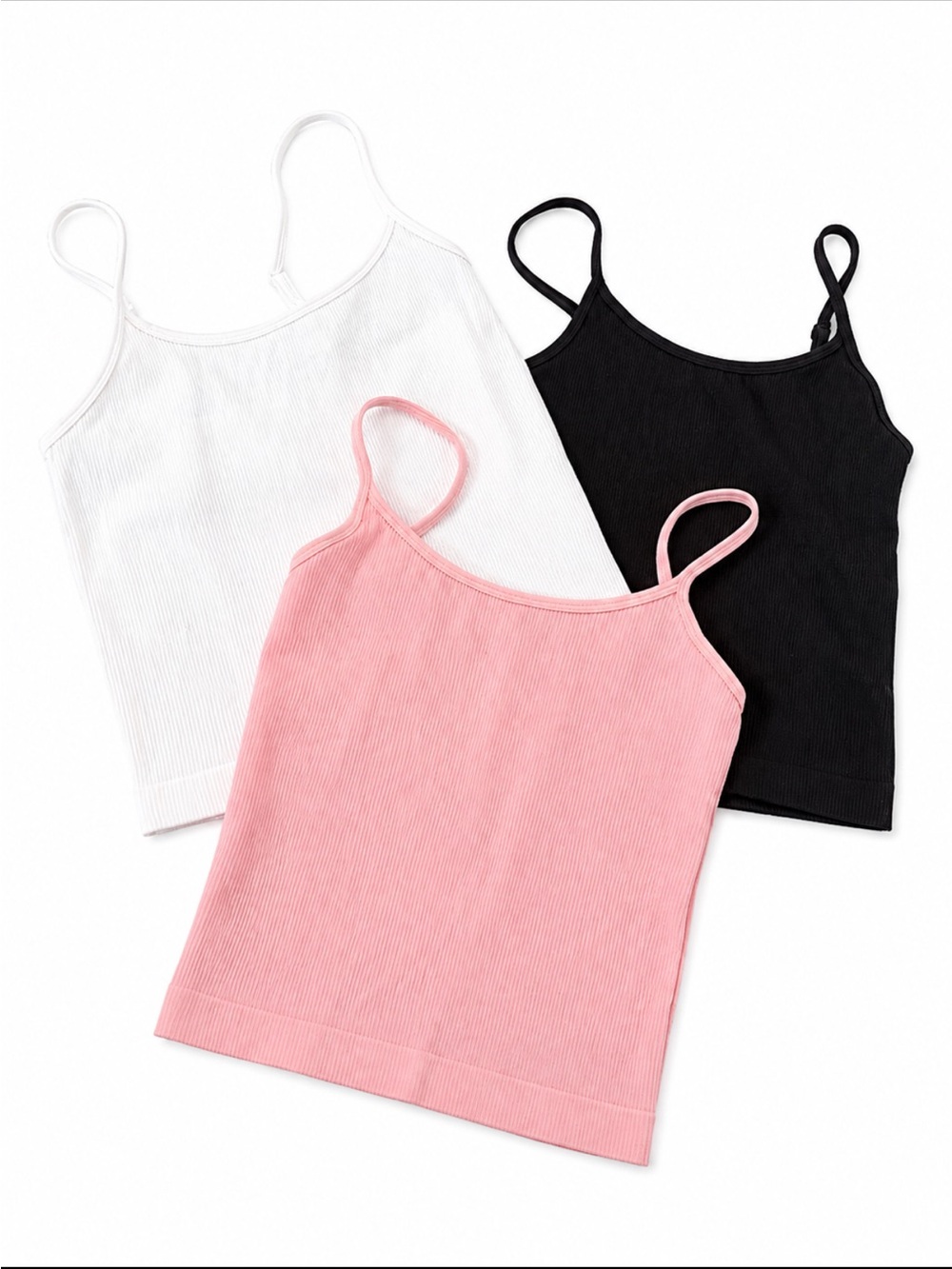 NWOT OQQ Women’s Ribbed Seamless Crop Tank Top 3 Pack Pink White Black Sz M #206